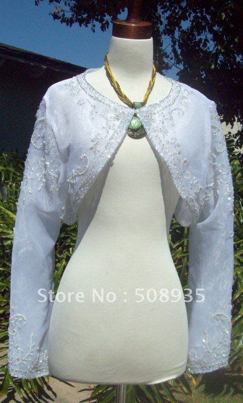 Actual Image Free Shipping in Stock Organza Beaded Lace Ruched Bridal Jacket / Wedding Bolero Jacket wholesale/retail