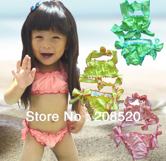 AD036 wholesale free shipping (6pcs/lot) solid color swimsuits swimwear bikini/swimsuit for girls/pink/yellow/green