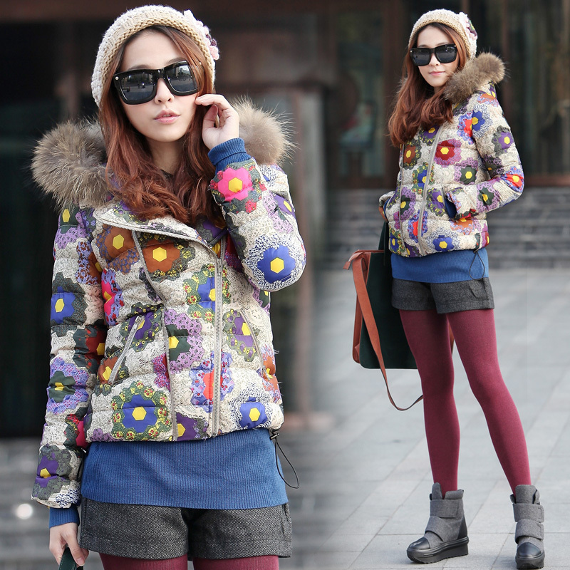 Ada women's 2013 winter new arrival cotton-padded jacket thickening cotton-padded jacket short design fur collar with a hood