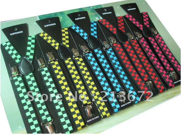 Adjustable Braces Fashion plaid belt clip on Braces Elastic Y-back Suspenders-200pcs/lot-4 color-Free shipping-retail&wholesale