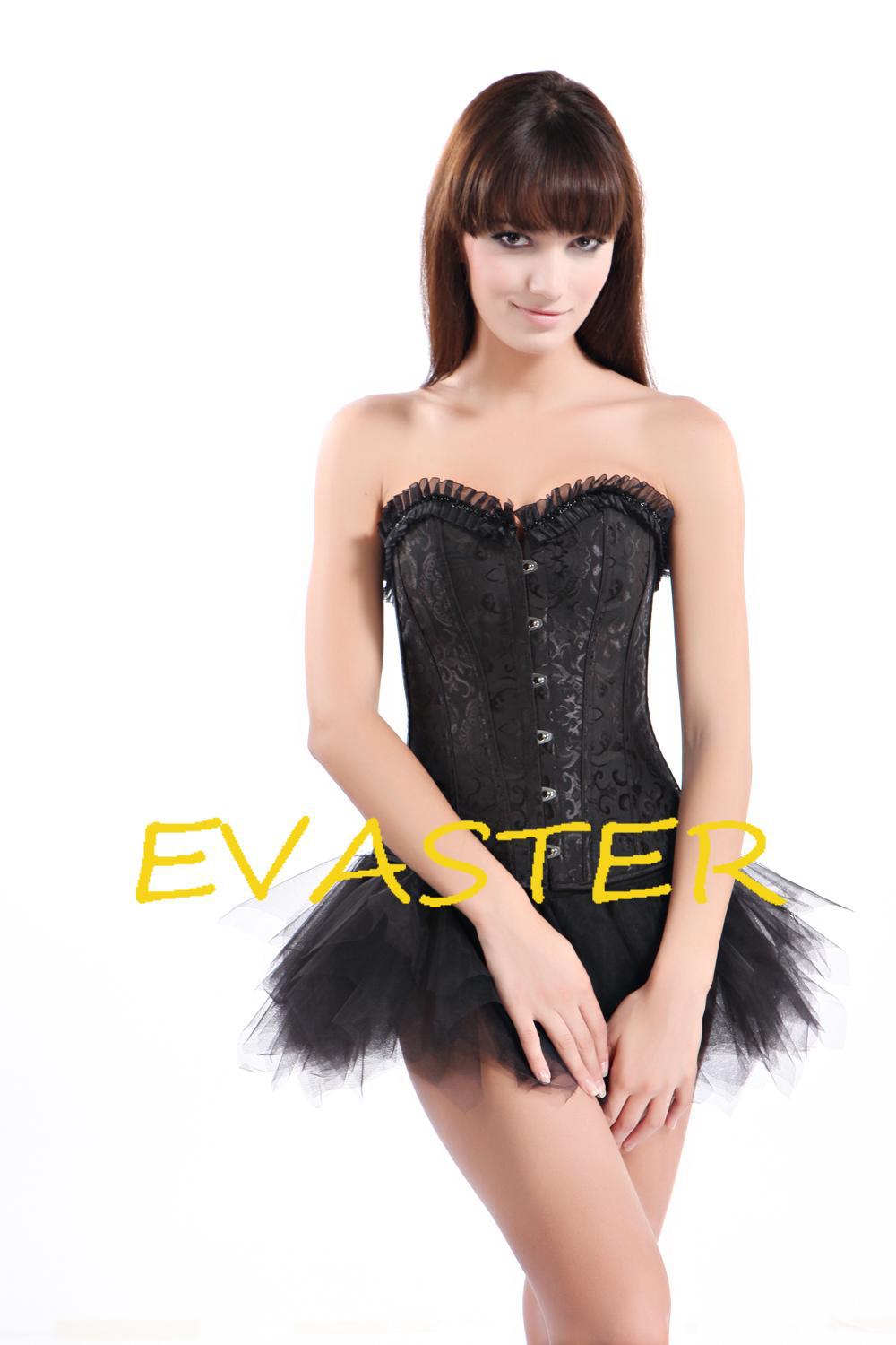 Adorable Exquisite Black Brocade Burlesque woman sexy corset plus size