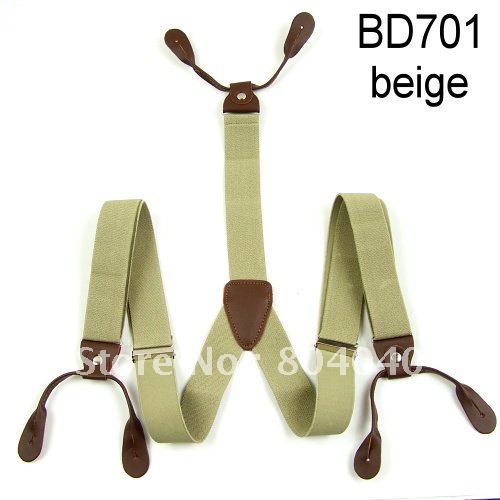 Adult Braces Unisex Suspender Adjustable Leather Fitting Six Button Holes Beige BD701