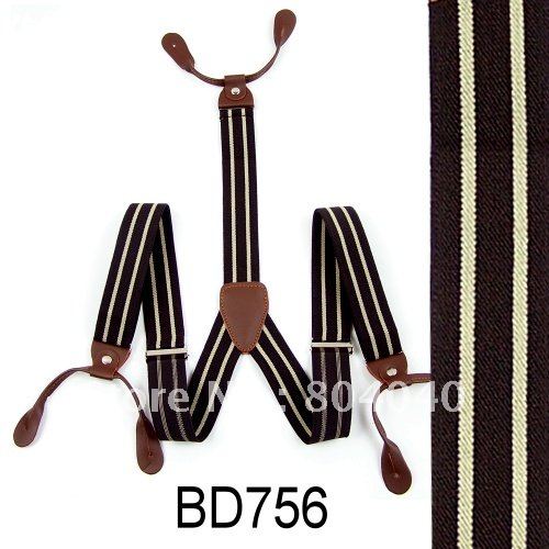 Adult Braces Unisex Suspender Adjustable Leather Fitting Six Button Holes Beige Striped  BD756