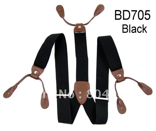 Adult Braces Unisex Suspender Adjustable Leather Fitting Six Button Holes Black  BD705