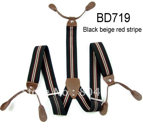 Adult Braces Unisex Suspender Adjustable Leather Fitting Six Button Holes Black Beige Red Stripe  BD719