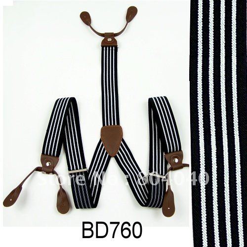 Adult Braces Unisex Suspender Adjustable Leather Fitting Six Button Holes Black White Striped  BD760