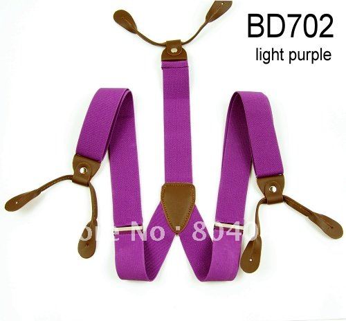 Adult Braces Unisex Suspender Adjustable Leather Fitting Six Button Holes Light  Purple BD702