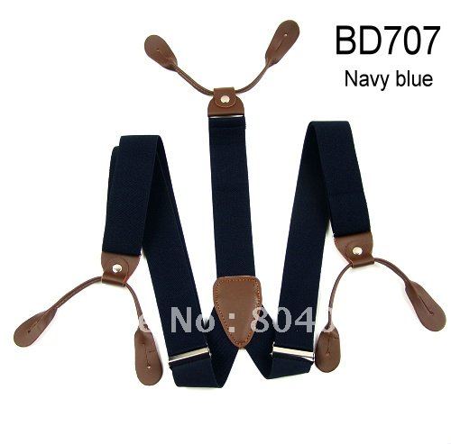 Adult Braces Unisex Suspender Adjustable Leather Fitting Six Button Holes Navy Blue  BD707