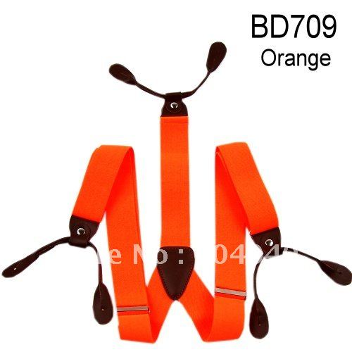 Adult Braces Unisex Suspender Adjustable Leather Fitting Six Button Holes Orange BD709