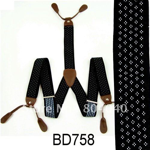 Adult Braces Unisex Suspender Adjustable Leather Fitting Six Button Holes Small Dot BD758