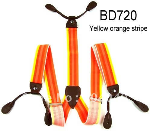 Adult Braces Unisex Suspender Adjustable Leather Fitting Six Button Holes Yellow Orange Stripe  BD720