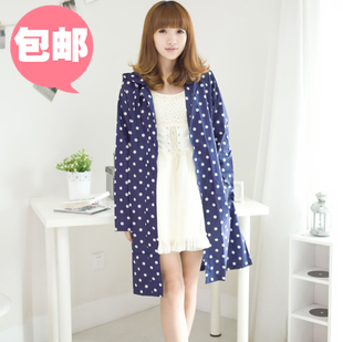 Adult fashion raincoat blue white dot poncho polka dot 8
