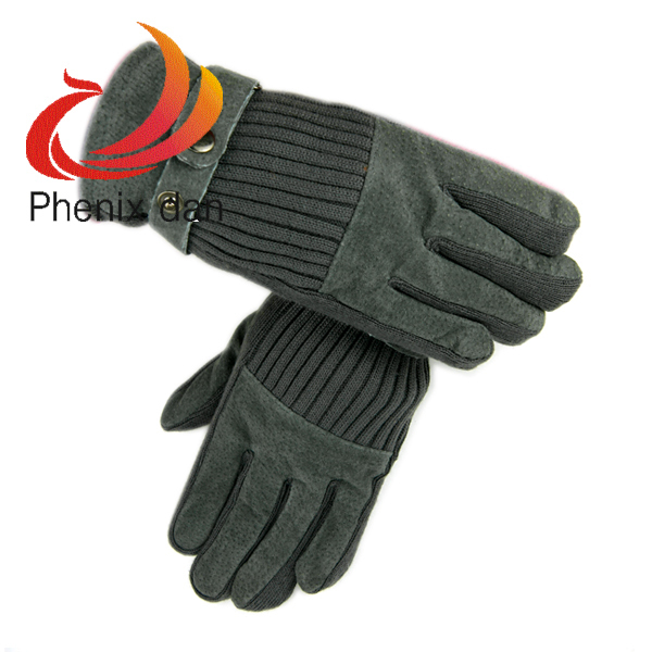 Adult Ladies Navy Blue Knitted with Suede Leather Lined Warm Women Gloves Free Shipping
