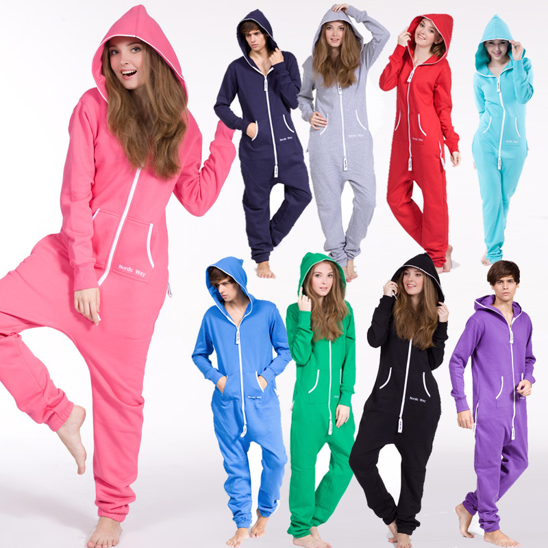 ADULT MENS WOMENS HOODED ALL IN ONE PIECE ONESIE JUMPSUIT TRACKSUIT SIZE XXS-XL