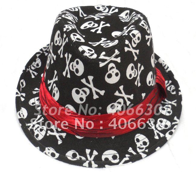 Adult unisex skull fedora Hat & Cap, stylish & classic hat, trilby hat, 10pcs/lot, Free Shipping by China post