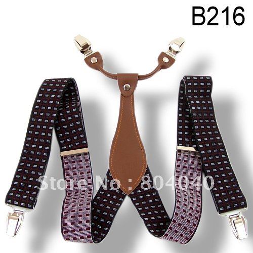 Adult Unisex Suspender Braces Adjustable Leather Fitting Four Metal Clips Checked BD216 (welcome wholesale order)
