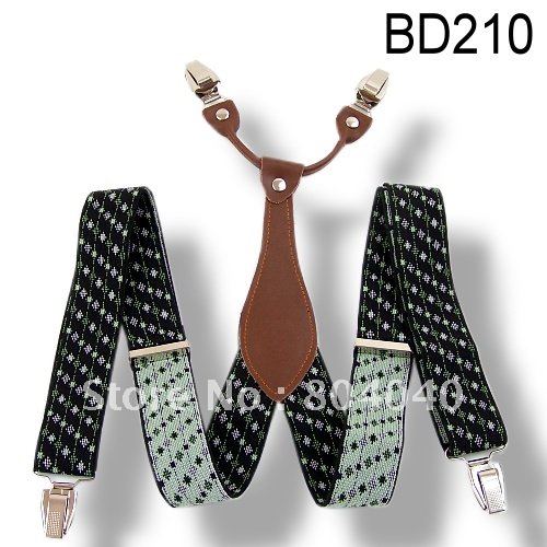 Adult Unisex Suspender Braces Adjustable Leather Fitting Four Metal Clips Diamond Checked BD210 (welcome wholesale order)