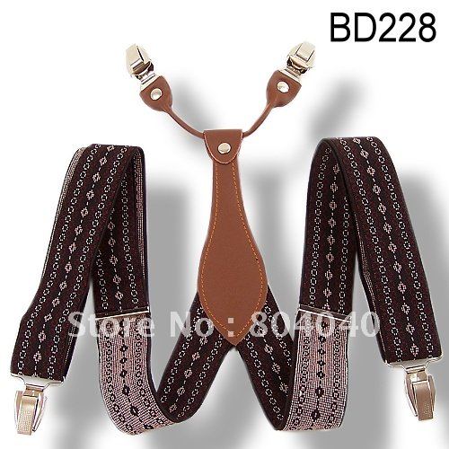 Adult Unisex Suspender Braces Adjustable Leather Fitting Four Metal Clips Geometric Dot  BD228(welcome wholesale order)