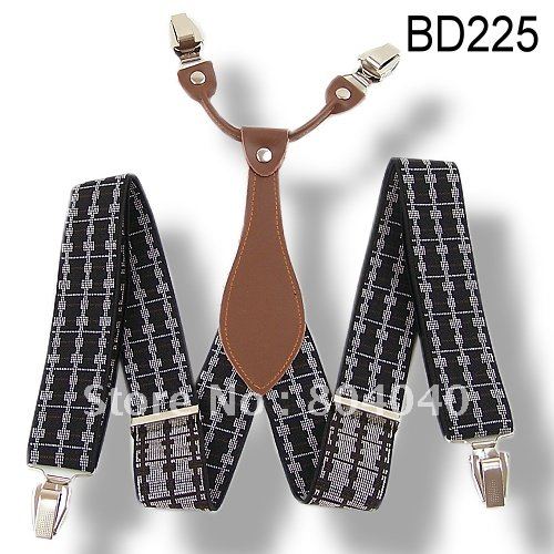Adult Unisex Suspender Braces Adjustable Leather Fitting Four Metal Clips Geometric Plaid BD225(welcome wholesale order)