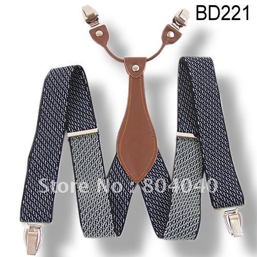 Adult Unisex Suspender Braces Adjustable Leather Fitting Four Metal Clips Geometric Striped BD221(welcome wholesale order)