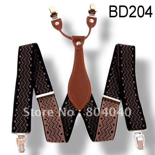 Adult Unisex Suspender Braces Adjustable Leather Fitting Four Metal Clips Waves Striped BD204 (welcome wholesale order)