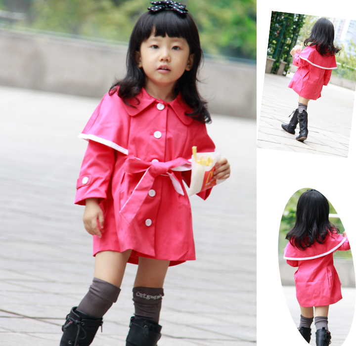 Advanced fashion child red trench single breasted lacing trench