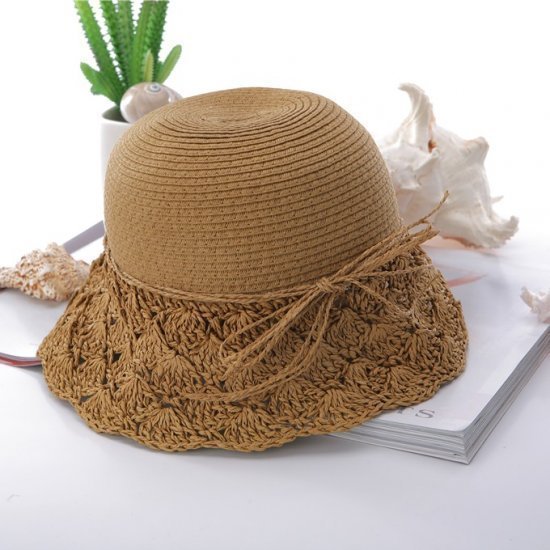 Aesthetic 3 summer female beach sun-shading hat cutout knitted strawhat sun hat
