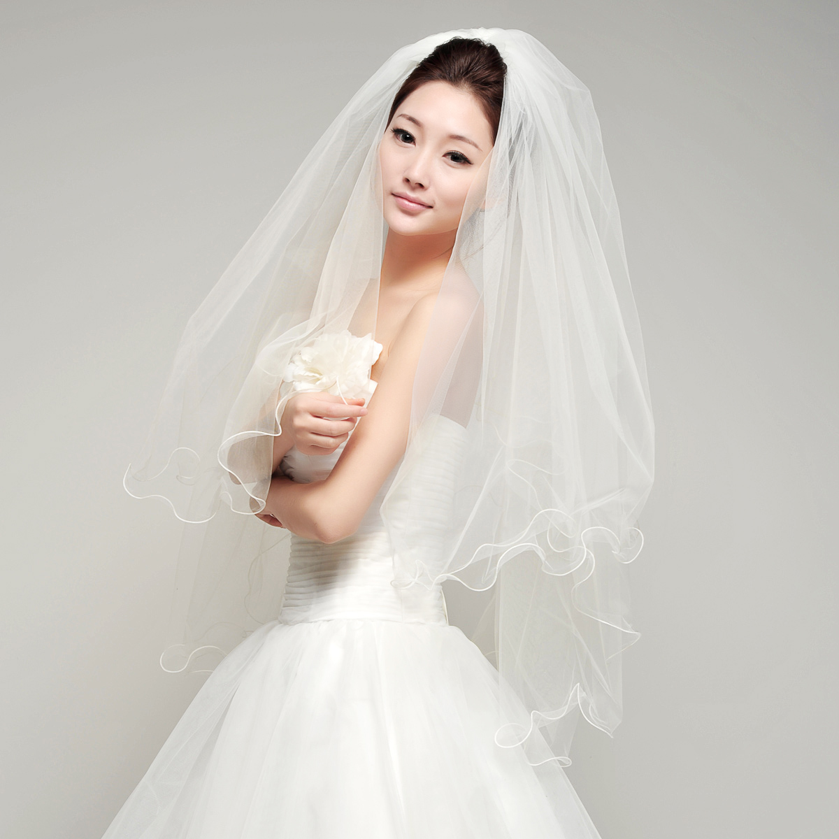 Aesthetic brief scalloped double layer belt comb bridal veil