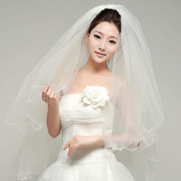 Aesthetic brief scalloped double layer belt comb bridal veil