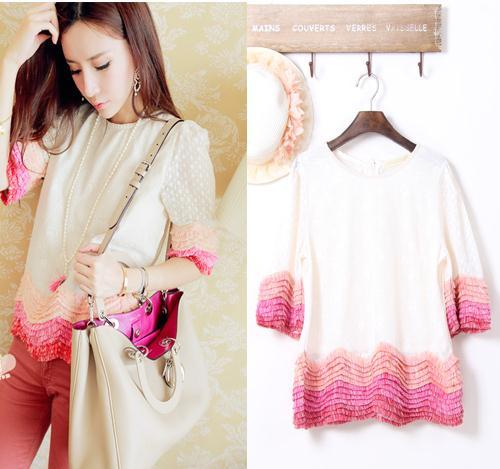 Aesthetic candy color cute shirt tassel lace knitted top