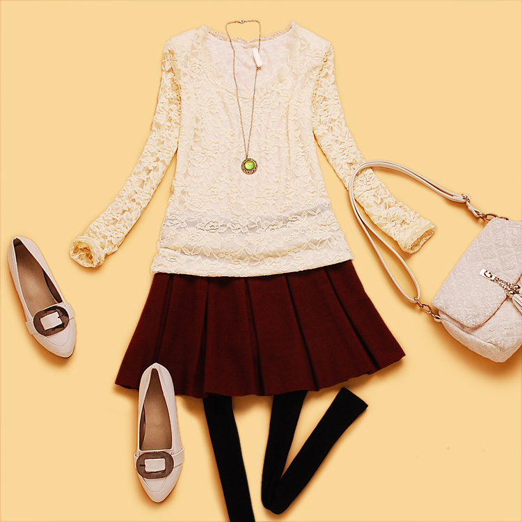 Af4-3 spring 2013 women's shoulder pads long-sleeve slim basic 9560 lace shirt