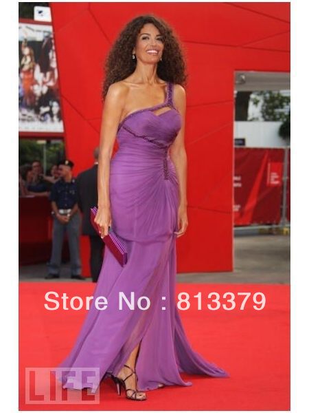 Afef Jnifen Red Carpet/Chiffon One Shoulder Beading Celebrity Dress/The 66th Venice Film Festival