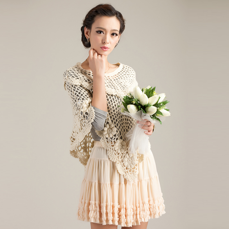 After cutout crochet handmade knitting knitted three-dimensional flower vintage sweater knitted shirt