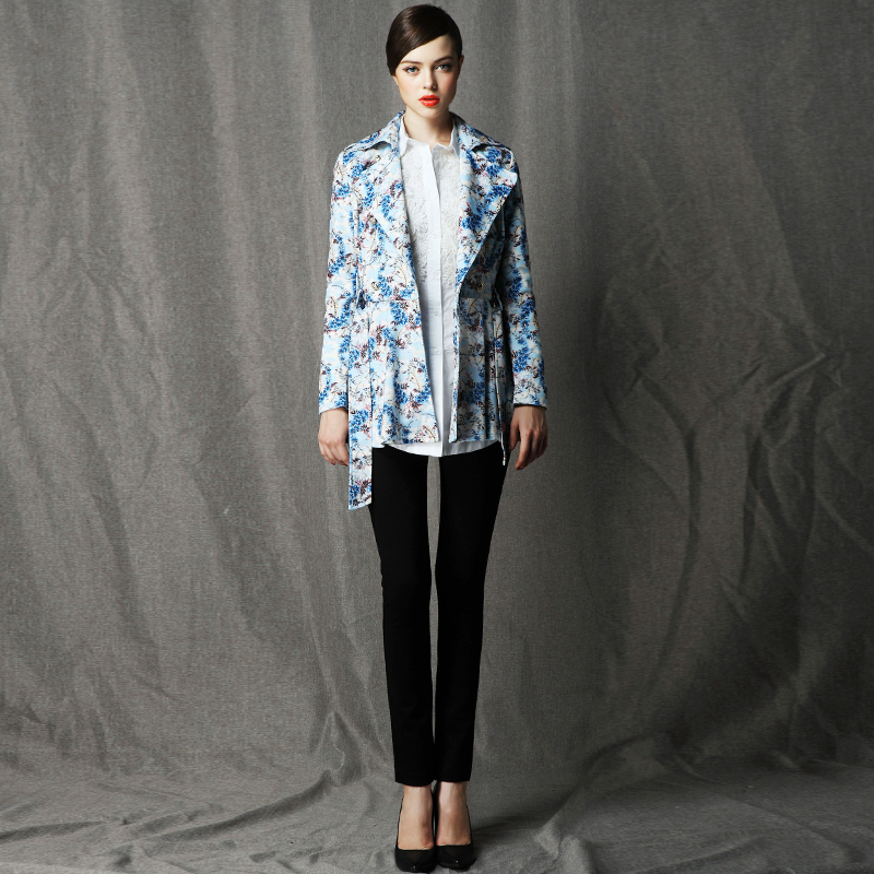 After fy1061q new arrival autumn fashion elegant digital print slim waist outerwear trench