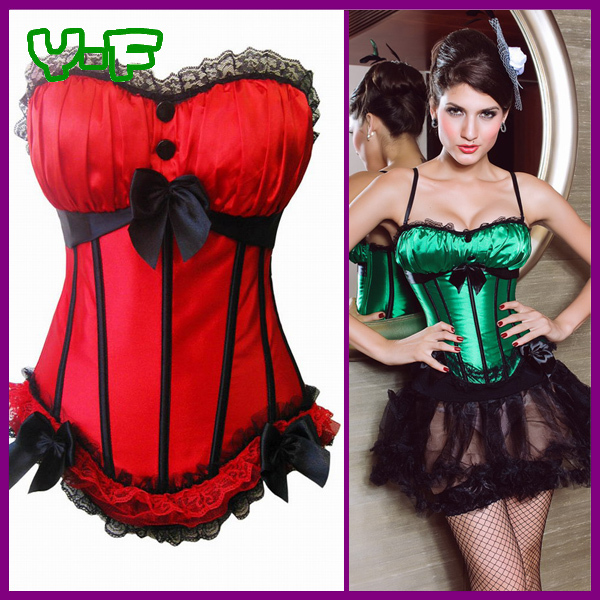 Ah Bra Red Women Costume,Compressed Bustiers,Plus size Burlesque Red Three Bows and Lace Corset YF5158 + G-string