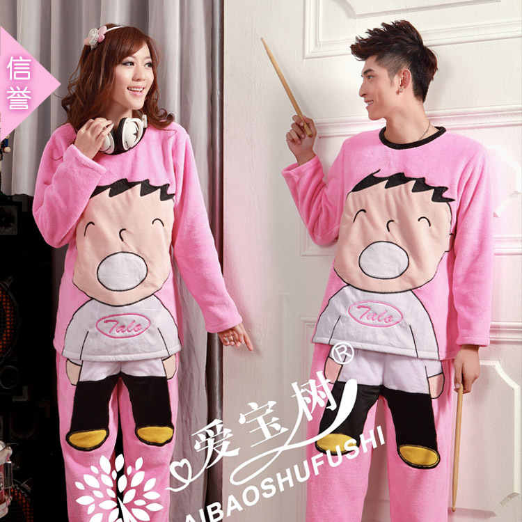 Aibo autumn and winter coral fleece long-sleeve lovers sleep set cartoon big lounge