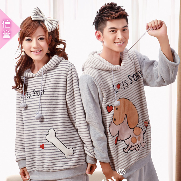 Aibo autumn and winter male women's comfortable coral fleece long-sleeve lovers sleep set cartoon lounge