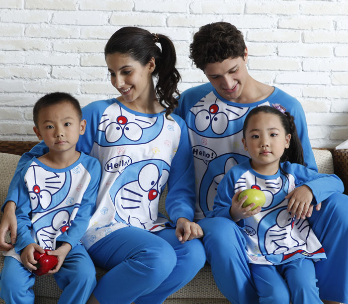 Aibo new arrival cartoon 100% cotton sleepwear lovers DORAEMON sleep set lounge