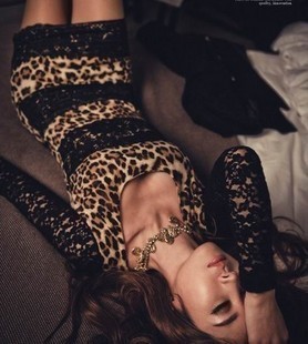 Aim 2012 spring sexy leopard print lace slim hip one-piece dress