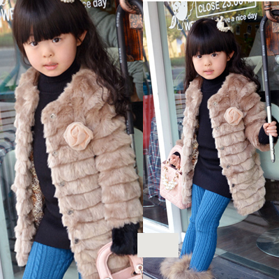 AIMI Child 2012 beautiful female child faux overcoat plush thermal outerwear princess overcoat