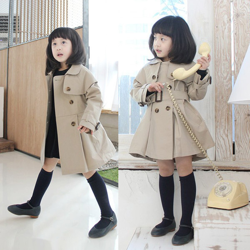 Aimi Children's clothing female child coat double breasted cardigan cape trench khaki belt