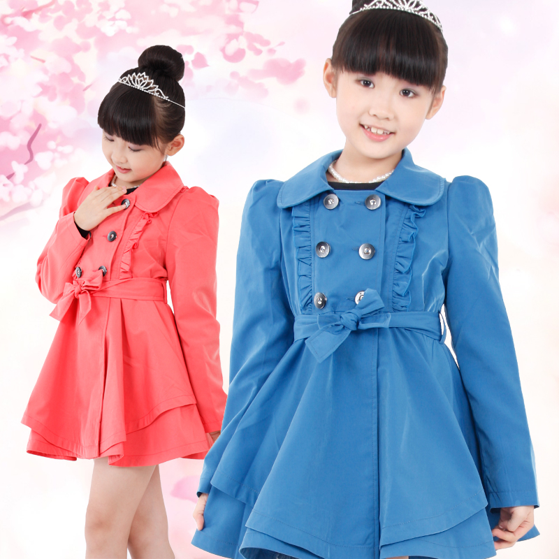 Aimi Elegant laciness double breasted belt female child trench child outerwear child 2013 spring