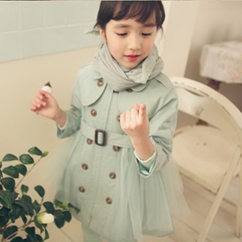 Aimi Female child brief double breasted zipper turn-down collar gauze belt clothing outerwear child children's clothing
