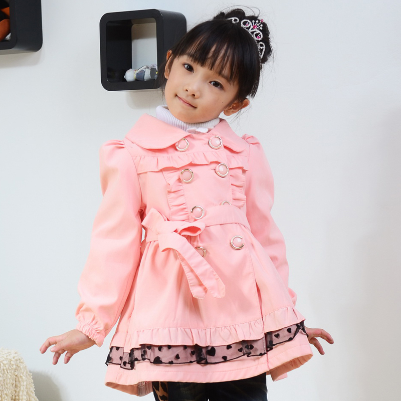 Aimi New arrival child 2013 sweet princess double breasted belt medium-long trench outerwear spring tf2004
