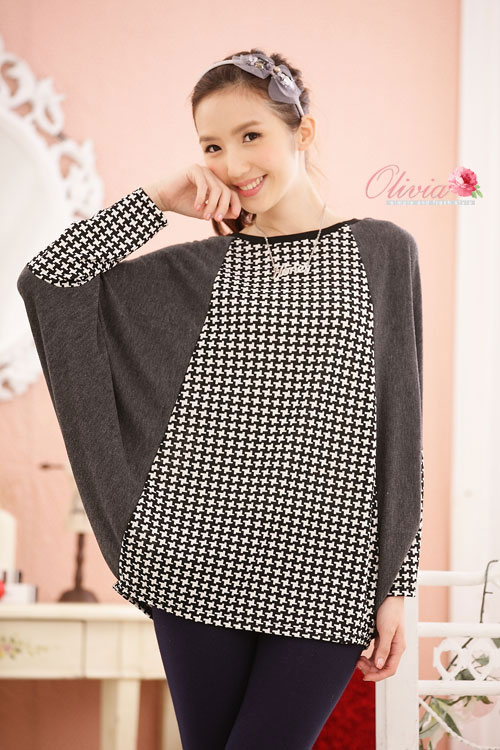 Aimy maternity clothing maternity batwing long-sleeve shirt spring top loose houndstooth spring and autumn maternity t-shirt