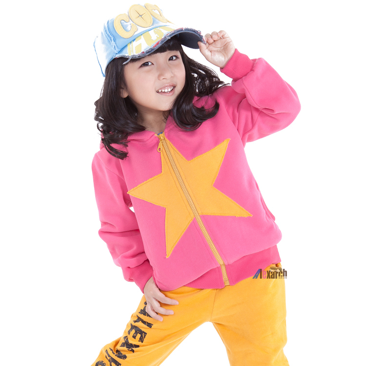 Alexarch children's female child clothing spring five-pointed star applique fleece zipper sweatshirt f5075