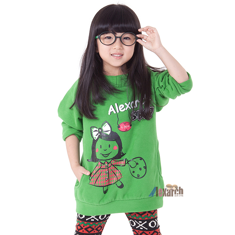 Alexarch children's female child clothing spring long design thick fleece with a hood sweatshirt f5018