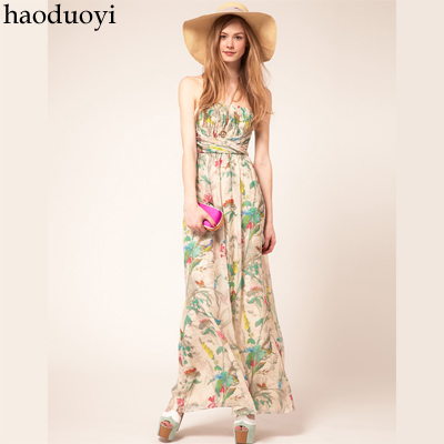 alibaba express Fashion pleated tube top elegant flower print chiffon high waist full dress one-piece dress 6 full