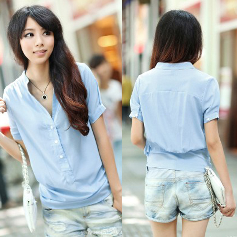 Alibaba express Plus size women plus size clothing mm summer shirt chiffon shirt short-sleeve chiffon top cardigan