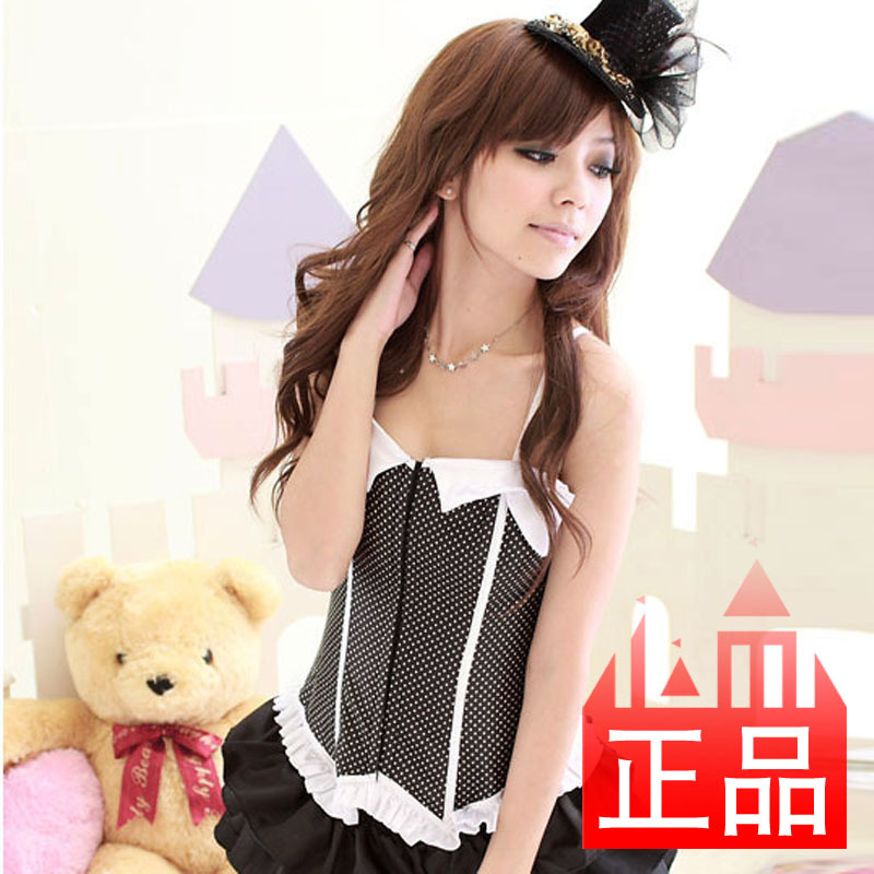 Alice elsme beautiful fashion royal slim waist corset body shaping vest white collar satin polka dot